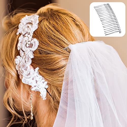 Hicarer White 5 Pcs 20-Teeth Metal Veil Hair Comb Clip