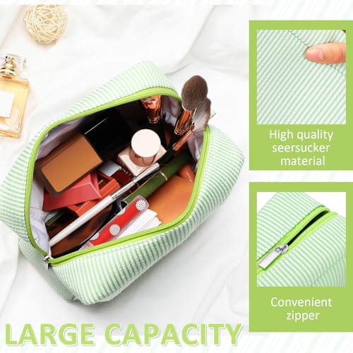 Sanwuta 3-Pack Seersucker Makeup Bags for Women - Pink, Blue, Green