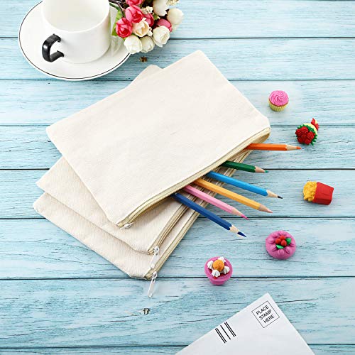 Large 16 Pcs Canvas Zipper Pouches - Beige and Black Pencil Bags