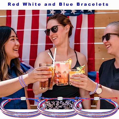 4th of July American Flag String Bracelets - 15 Pack Adjustable