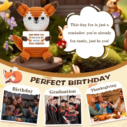 Handmade Crochet Fox Gift - Positive Inspirational Desk Decor