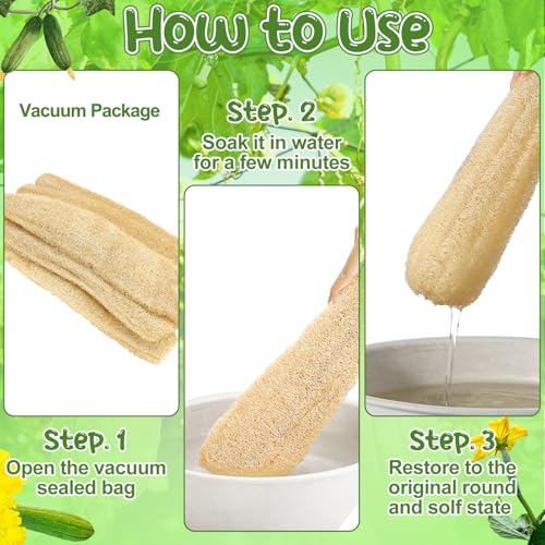 6 Pack Natural Loofah Sponges (13.8-15.7 Inch) for Kitchen & Bath