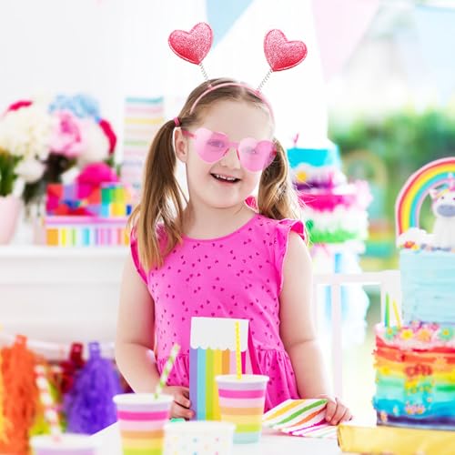 24 Pcs Valentine's Heart Headbands & Sunglasses Set - Pink Glitter