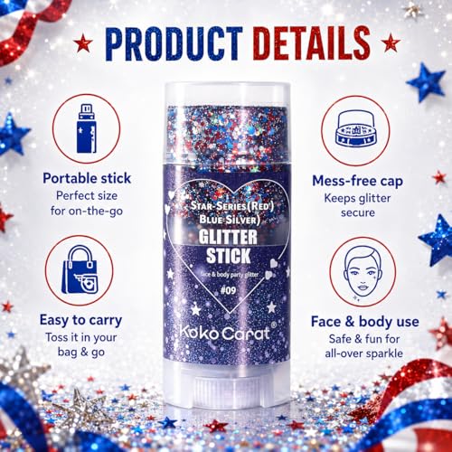 Red, White & Blue Body Glitter Stick for 4th of July Makeup