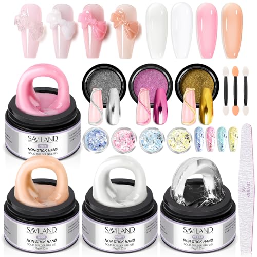 15pcs Solid Builder Nail Gel Kit - Clear Nude Pink White Non-Sticky Long-Lasting