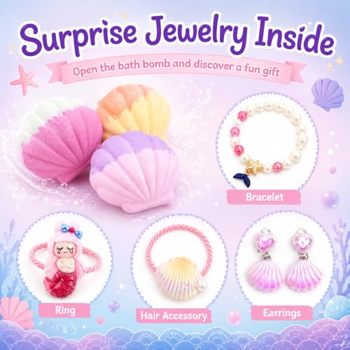Colorful Shell Bath Bombs Set for Kids with Surprise Toys - 6 PCS