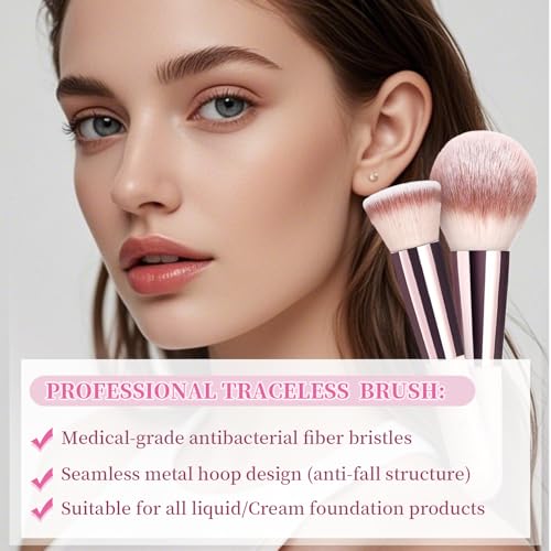 15pcs Pink Travel Makeup Brush Set with Puffs & Pouch