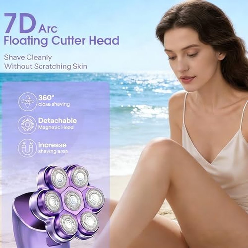 Electric Razors for Women, 7D Magnetic Heads Full Body Shaver, 5-in-1 Waterproof Wet Dry Hair Remover with LED Display, Bikini Trimmers for Underarms, Face, Legs, Lips, Arms