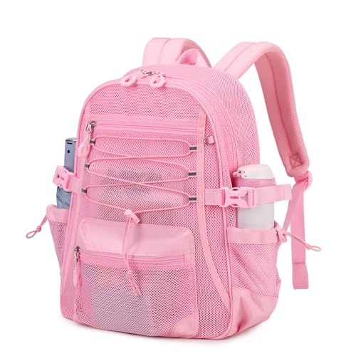 Lightweight See-Through Mesh Backpack for School & Beach - Pink