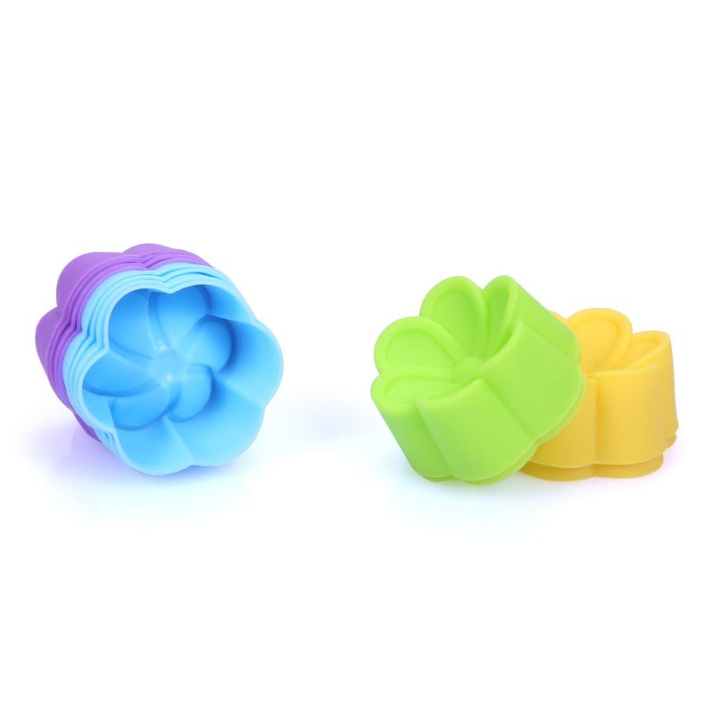 Mini Begonia Silicone Baking Cups Pack of 24 - Reusable Cupcake Liners Muffin Pan Molds 2 inch (5cm) - Nonstick Small Truffle Chocolate Jello Cups in 6 Colors Mini Begonia