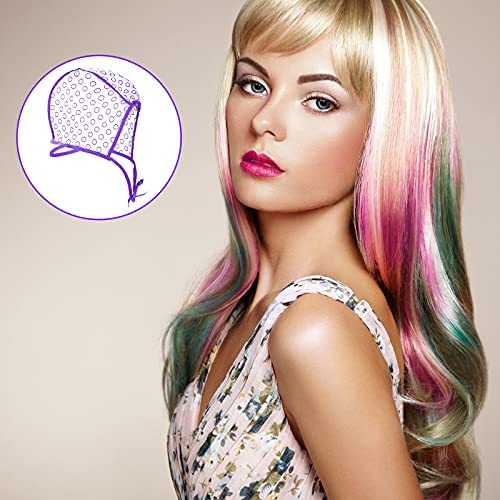 Highlight Hair Cap Set - 6 Pieces Salon Hair Coloring & Dyeing Tools with 4 Crochet Needles | Purple, Blue, Pink