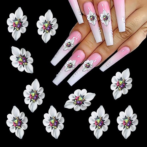 Kit2: 10 Pcs White 3D Simulation Flower Nail Charms – Acrylic Nail Art