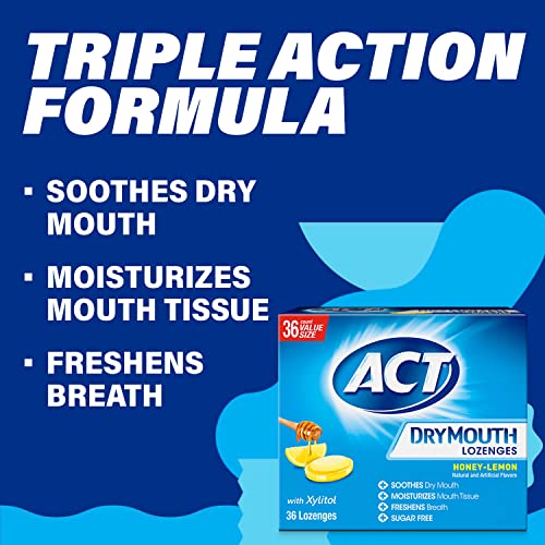 ACT Dry Mouth Lozenges Sugar Free Honey-Lemon Pack of 3 (36 Count Each)