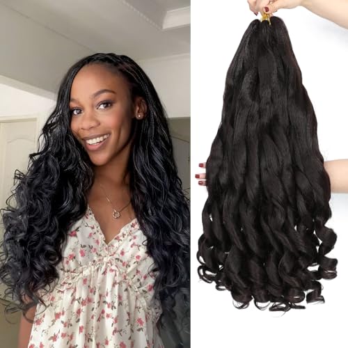 French Curl Braiding Hair Extensions 16 Inch - 8 Pack Synthetic Wavy Hair for Black Women