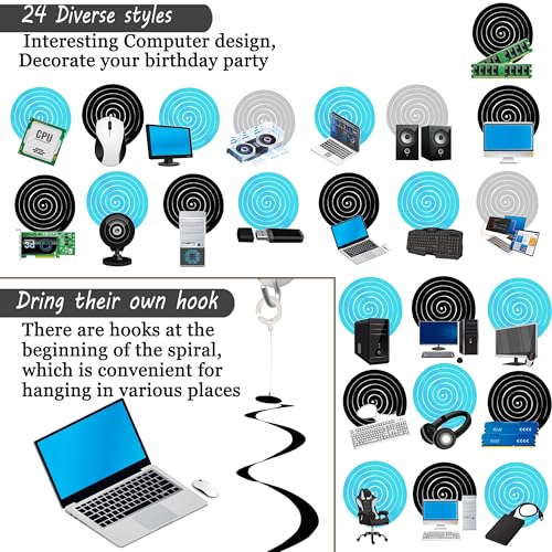 24 Computer-Themed Hanging Swirl Decorations for Parties