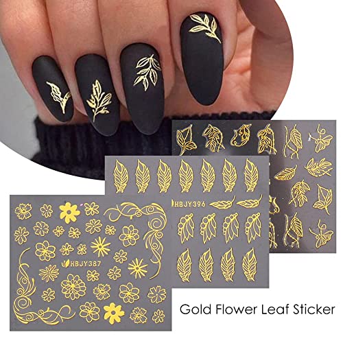 Gold Flower Nail Art Stickers - 12 Styles Self-Adhesive Decals