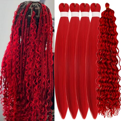 Leticia Bright Red Pre-Stretched Curly Braiding Hair 26 Inch Pack of 5 for Boho Styles