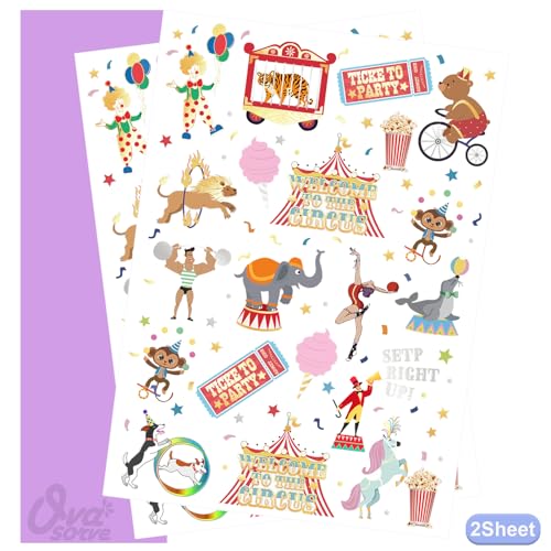 Kids Circus Temporary Tattoos with Glitter - 42 Fun Carnival Designs for Parties