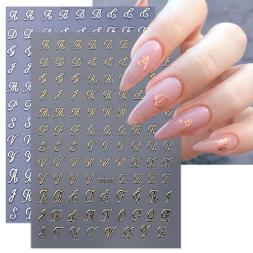 8 Sheets 3D English Letter Nail Stickers for DIY Nail Art