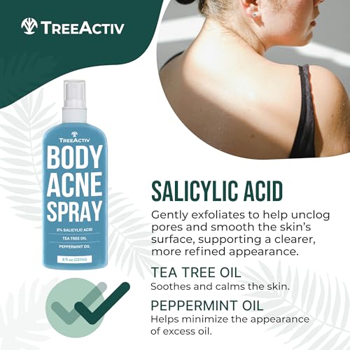 TreeActiv Body & Back Acne Spray with Salicylic Acid 8oz for Clear Skin