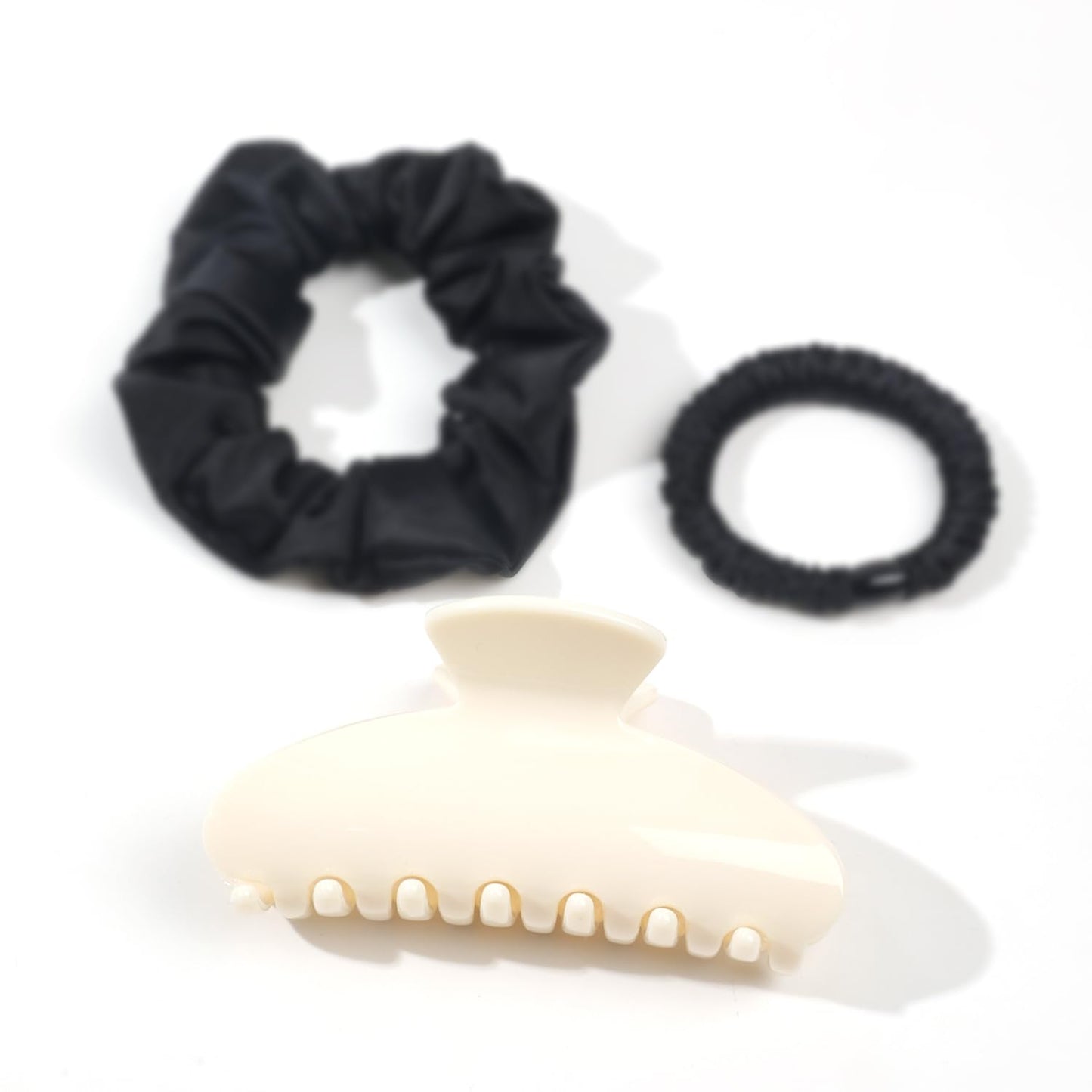 Cloud White Hair Claw Clip - Strong Hold for Thick or Thin Hair | 4.1 Inch Premium PC Material + 2 Black Satin Scrunchies