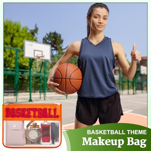 Aliceset 6 Pcs Basketball Chenille Letter Makeup Bags - Orange & Black