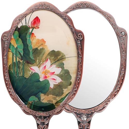 SEWACC Vintage Handheld Makeup Mirror with 360° Rotation