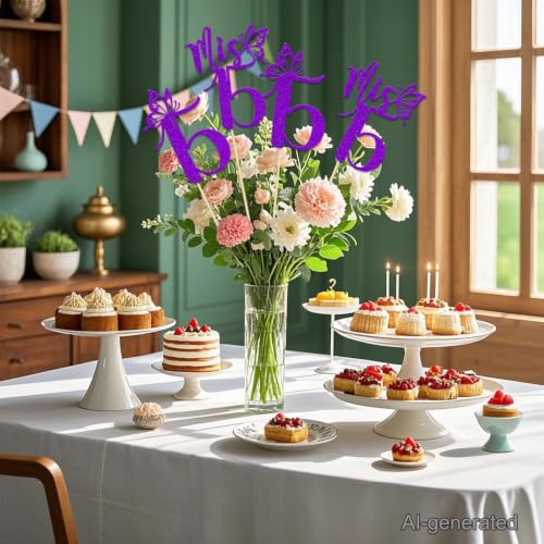 Mis 15 Birthday Centerpiece Sticks - Purple Glitter Decorations (12 Pcs)
