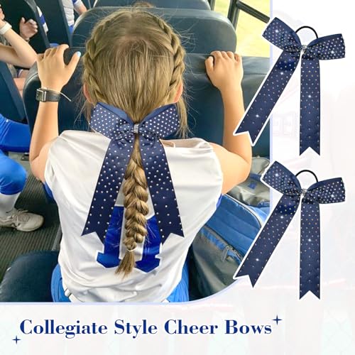 DEEKA 12-Pack Collegiate Cheer Bows - Navy Grosgrain with Rhinestones