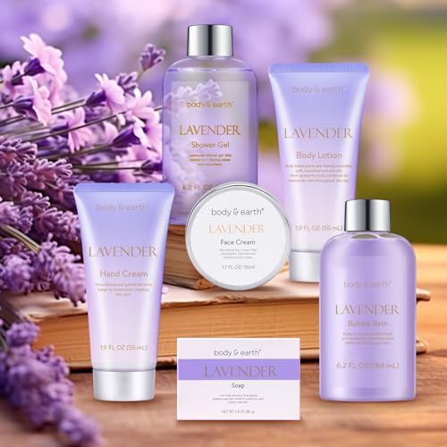 BODY & EARTH Lavender Spa Gift Set - 6-Piece Self Care Bath Kit for Women