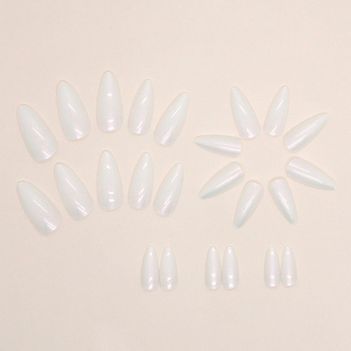 Press On Nails Almond - Medium Aurora Design Full Cover Fake Nails | 24 Pcs White Stick-On for Women