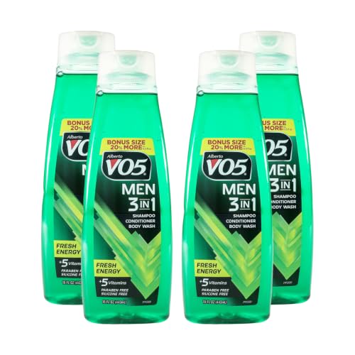 VO5 Fresh Energy 3-in-1 Shampoo, Conditioner & Body Wash, 15 oz (Pack of 4)