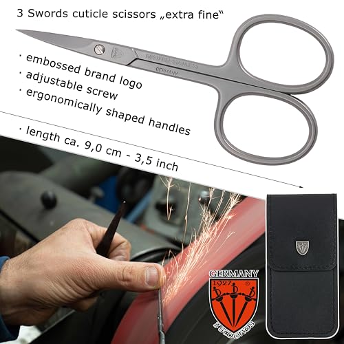 Drei Schwerter German Made Cuticle Scissors - Stainless Steel Nail & Toenail Trimming Tool with Case