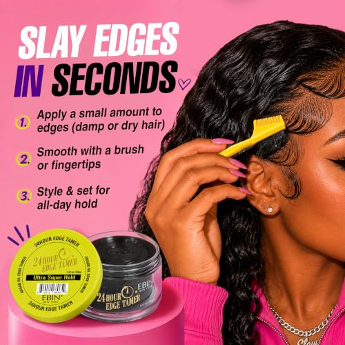 EBIN NEW YORK 24 Hour Ultra Super Hold Edge Tamer 1.01 Fl Oz - Strong Hold Hair Gel for All Hair Types