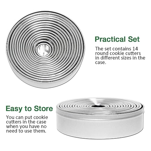 14-Piece Stainless Steel Round Cookie Cutter Set - Multi-Size Biscuit Cutters for Baking
