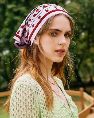 Mesovor Cherry 3 Pack Triangle Tie-Back Headbands - Stylish Hair Scarf Set