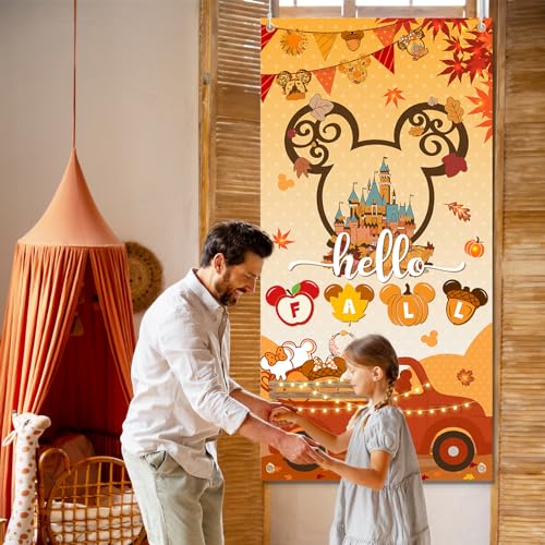 Hello Fall Mouse Pumpkin Door Cover - Thanksgiving Party Decoration