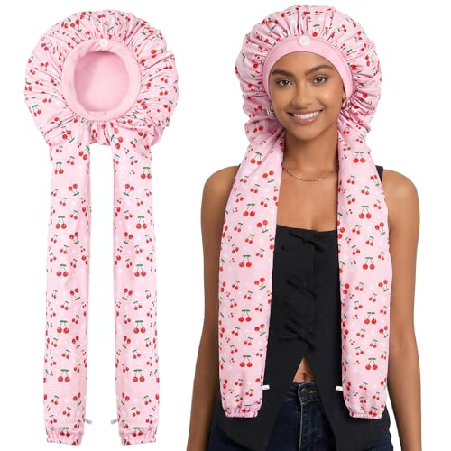 Aileam Long Braid Bonnet for Sleeping - Pink Cherries Samurai Hair Wrap