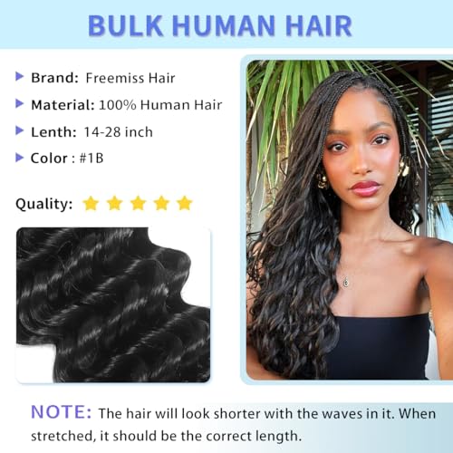 Human Braiding Hair for Boho Braids 100g 28 Inch Deep Wave Bulk Human Hair 100% Unprocessed 12A Brazilian Virgin Boho Hair for Braiding Knotless 2 Bundles/Pack Natural Color
