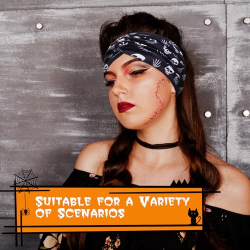 6-Pack Halloween Wide Headbands - Pumpkin, Skull & Bat Hair Accessories