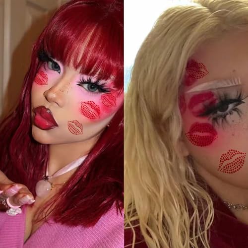 NOOEPC Red-Clear Face Gems Self-Adhesive Rhinestones for Makeup, Body & Hair, Festival & Rave Accessories