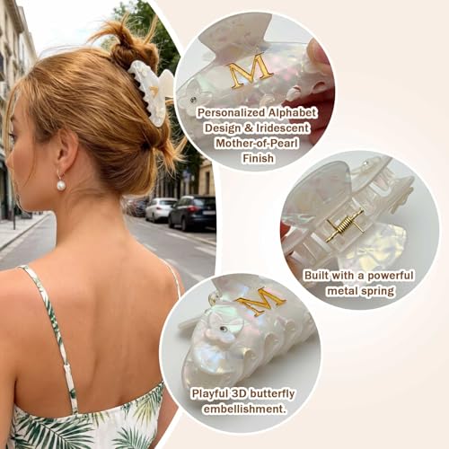 Solilayx Butterfly Letter S Hair Claw Clip for Medium Hair - Personalized Initial Accessory