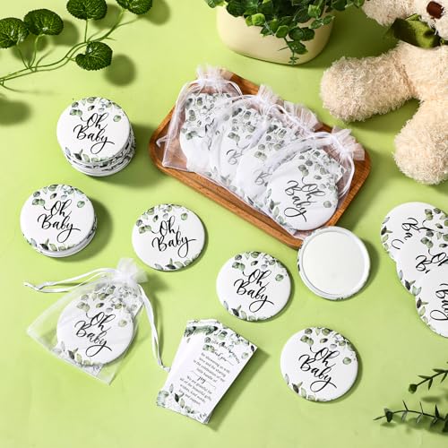 Baby Shower Favors Set with Compact Mirrors & Thank You Cards - Greenery Theme, Bulk 36 Sets - Baby