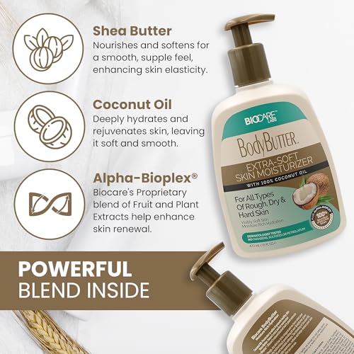 Biocare Deep Moisturizing Body Butter Cream 16 oz with Coconut Oil - Soft Skin