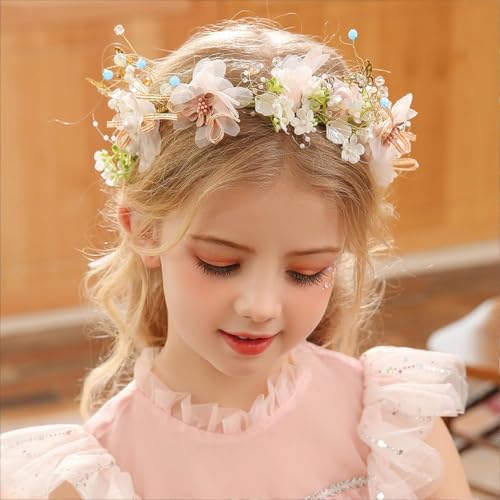 Pink B Princess Flower Crystal Headpiece - Rhinestone Pearl Hairband for Weddings & Photography