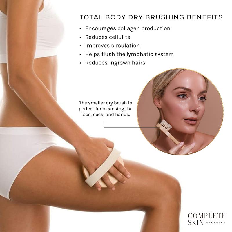 C.S.M. Natural Boar Bristle Dry Brushing Set for Body and Face Exfoliation