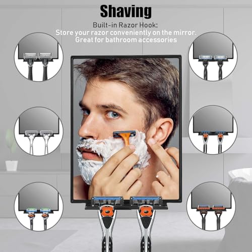 LFOYOU Shower Mirror for Shaving & Washing Your Face with a Squeegee - Built-in Two Razor Holder, 360¡ÆRotation Adjustable Shaving Bathroom Mirror - Easy Install, Home Shower Accessory(Not Fogless)
