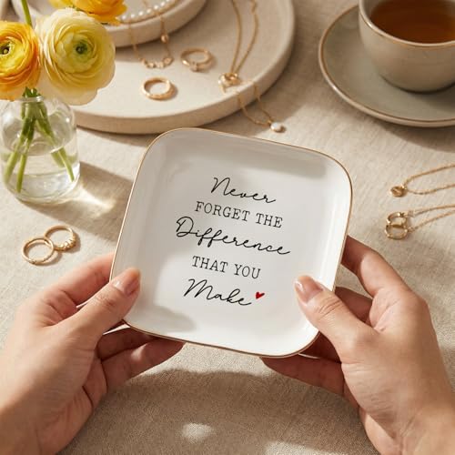 Ceramic Ring Dish with Inspirational Quote - Jewelry Tray for Gifts