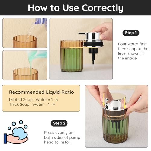 Segbeauty 10oz Amber Foaming Soap Dispenser - 2 Pack Refillable Pump Bottle