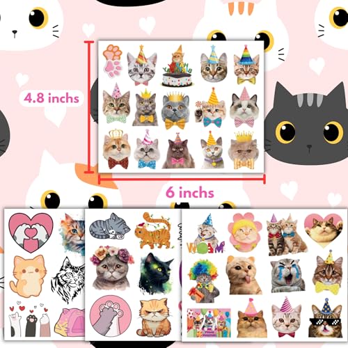 50 PCS Cat Temporary Tattoos for Kids Birthday Parties